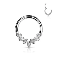 316L Surgical Steel White CZ Gem Vine Leaf Dainty Septum Ring Hinged Clicker Hoop