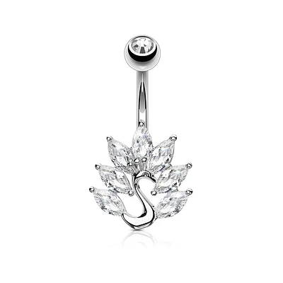 316L Surgical Steel White CZ Peacock Belly Ring