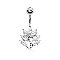 316L Surgical Steel White CZ Peacock Belly Ring