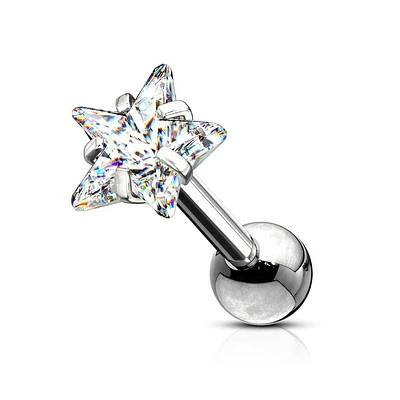 316L Surgical Steel White CZ Star Cartilage Ring