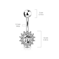 316L Surgical Steel White CZ Sun Stud Belly Ring