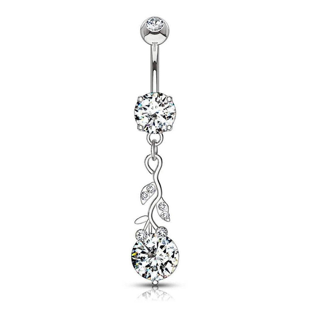 316L Surgical Steel White CZ Vine Dangle Belly Ring