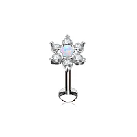 316L Surgical Steel White CZ with White Opal Flower Labret
