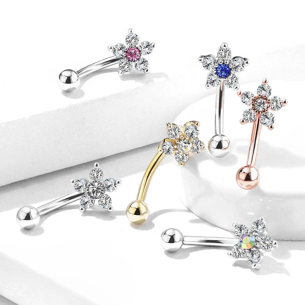 316L Surgical Steel White Flower Curved Barbell