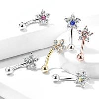316L Surgical Steel White Flower Curved Barbell