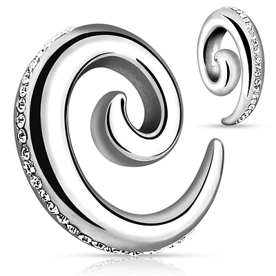 316L Surgical Steel White Gem Studded Spiral Ear Stretcher