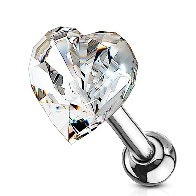 316L Surgical Steel White Heart Crystal Helix Barbell