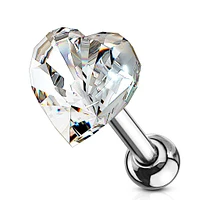 316L Surgical Steel White Heart Crystal Helix Barbell