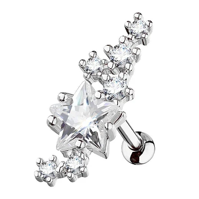 316L Surgical Steel White Star CZ Crystal Helix Barbell