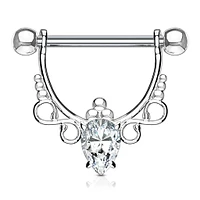 316L Surgical Steel with White Pear CZ Dangle Nipple Ring Barbell