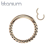 Implant Grade Titanium Rose Gold PVD Braided Twisted Hinged Clicker Hoop