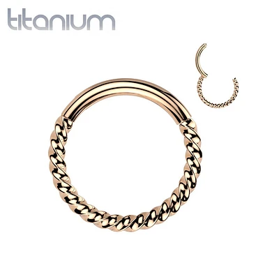 Implant Grade Titanium Rose Gold PVD Braided Twisted Hinged Clicker Hoop