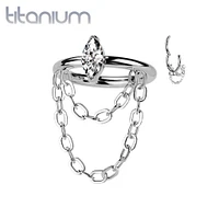 Implant Grade Titanium White CZ Marquise Gem With Chain Helix Hinged Clicker Hoop