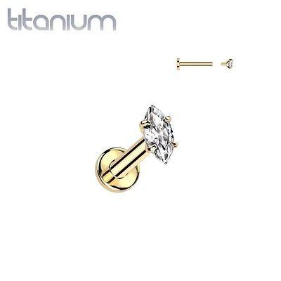 Implant Grade Titanium Gold PVD White CZ Marquise Gem Internally Threaded Flat Back Labret