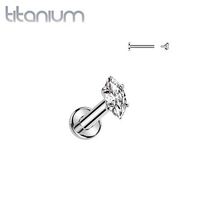 Implant Grade Titanium White CZ Marquise Gem Internally Threaded Flat Back Labret