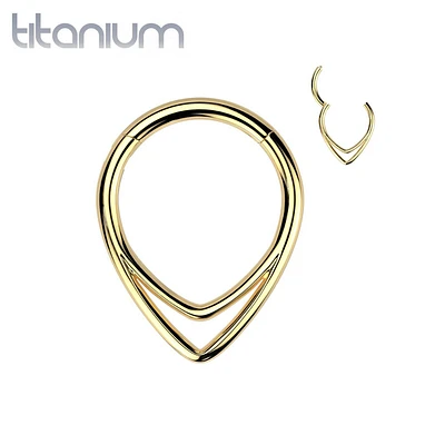 Implant Grade Titanium Gold PVD Double V Shaped Septum Ring Clicker Hoop