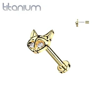 Implant Grade Titanium Gold PVD Cat White CZ Bezel Gem Threadless Push In Labret