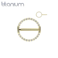 Implant Grade Titanium Gold PVD White CZ Hinged Clicker Nipple Shield