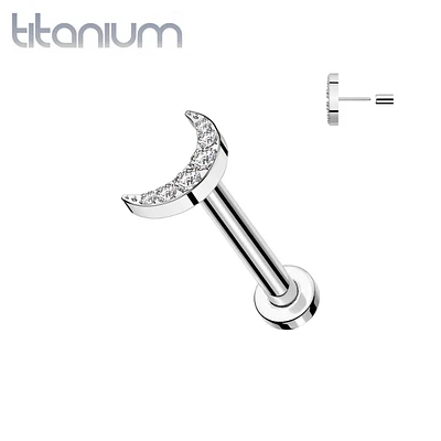 Implant Grade Titanium Large White CZ Crescent Moon Threadless Push In Labret