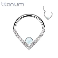 Implant Grade Titanium V Chevron with Single Opal Gem Hinged Clicker Hoop