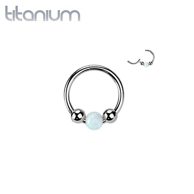 Implant Grade Titanium White Opal Ball Hinged Clicker Hoop
