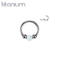 Implant Grade Titanium White Opal Ball Hinged Clicker Hoop