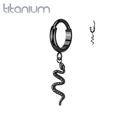 Implant Grade Titanium Black PVD Snake Dangle Hinged Clicker Hoop