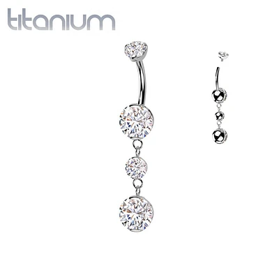 Implant Grade Titanium White CZ Internally Threaded Multi Gem Dangle Belly Ring