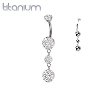 Implant Grade Titanium White CZ Internally Threaded Multi Gem Dangle Belly Ring