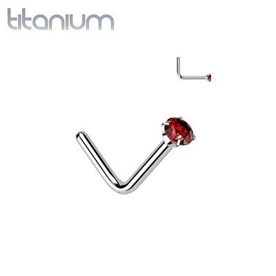 Implant Grade Titanium Red CZ L Shape Nose Stud