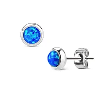 Pair of 6mm Bezel Opal Surgical Steel Stud Earrings