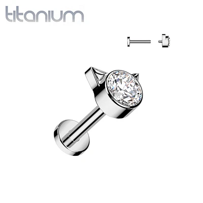 Implant Grade Titanium CZ Cat Internally Threaded Flat Back Labret