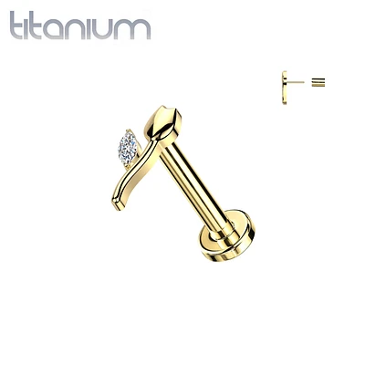 Implant Grade Titanium Gold PVD White CZ Tulip Flower Push In Threadless Labret With Flat Back