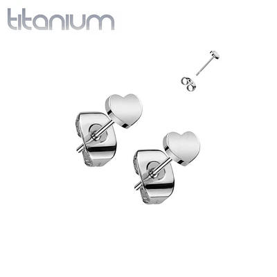 Pair of Implant Grade Titanium Simple Dainty Heart Shaped Stud Earrings