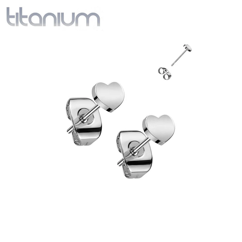 Pair of Implant Grade Titanium Simple Dainty Heart Shaped Stud Earrings