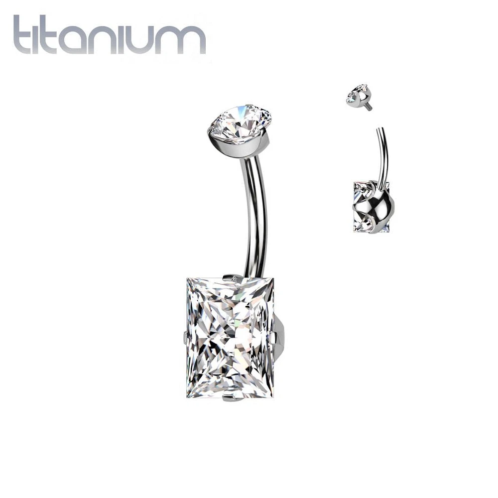 Implant Grade Titanium White CZ Squared Gem Belly Ring