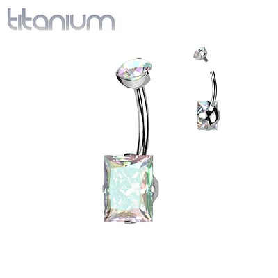 Implant Grade Titanium Aurora Borealis CZ Squared Gem Belly Ring