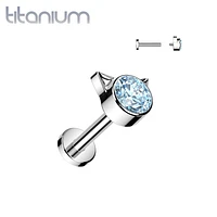 Implant Grade Titanium Aqua CZ Cat Internally Threaded Flat Back Labret