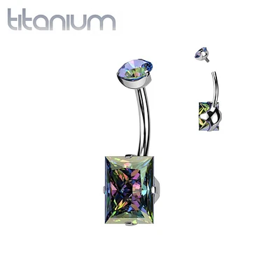 Implant Grade Titanium Vitrail Medium CZ Squared Gem Belly Ring