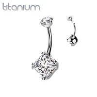 Implant Grade Titanium White CZ Simple Square Gem Belly Ring