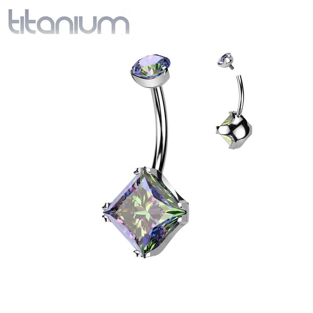 Implant Grade Titanium Vitrail Medium CZ Simple Square Gem Belly Ring