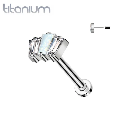 Implant Grade Titanium Triple Baguette White CZ Opal Threadless Push In Labret