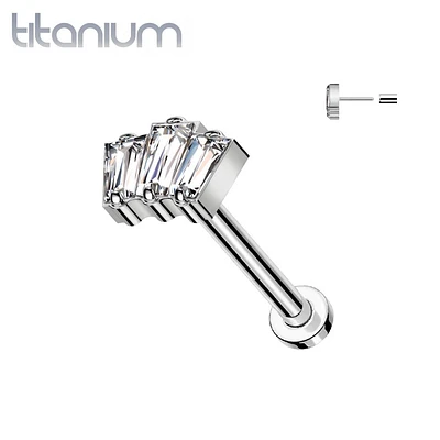 Implant Grade Titanium Triple Baguette White CZ Gem Threadless Push In Labret