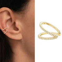 925 Sterling Silver Double Band White CZ Fake Conch Ear Cuff Hoop