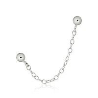 925 Sterling Silver Double Lobe Ball with Chain Minimal Stud Earring- 1 Piece