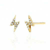 925 Sterling Silver Gold Plated White CZ Lightning Bolt Minimal Earring