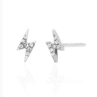 925 Sterling Silver White CZ Lightning Bolt Minimal Earring