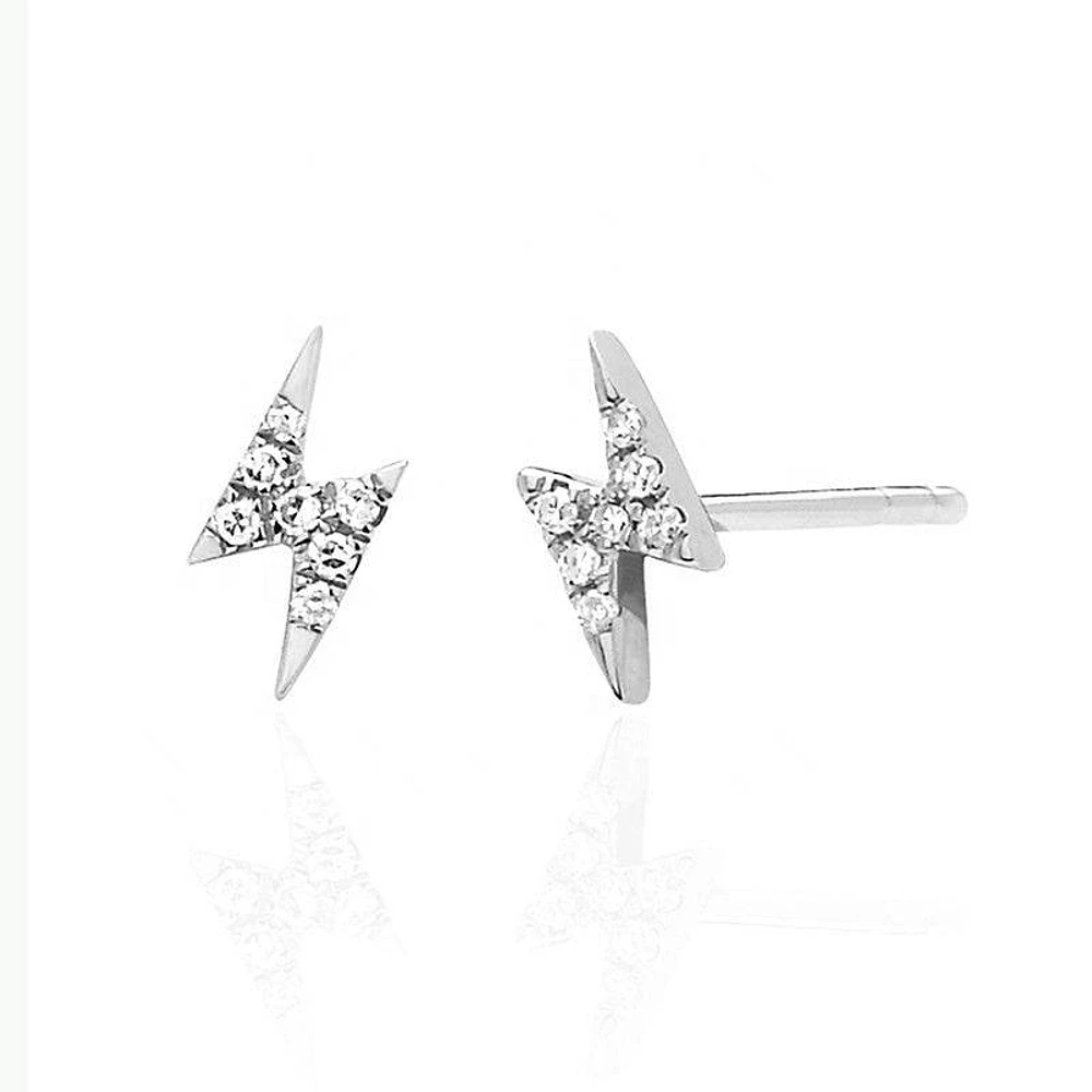 925 Sterling Silver White CZ Lightning Bolt Minimal Earring