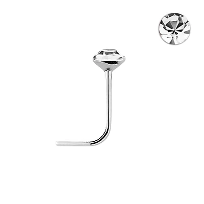 925 Sterling Silver 2.5mm Crystal L Shape Nose Pin Ring Stud