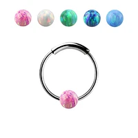 925 Sterling Silver Nose Hoop Ring with 3mm Opal Ball